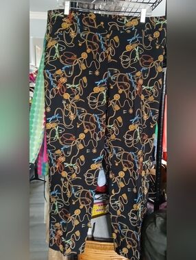 Black Chain & Ribbon Print Wide Leg Pants